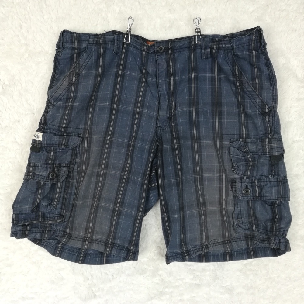 Lee Dungarees Mens Shorts Cargo Utility Navy Blue Plaid Bermuda Casual 42
